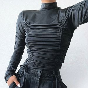 Fashion Nova Black Ruched Long Sleeve Top